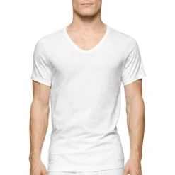CALVIN KLEIN Men's Classic Slim V-Neck Short-Sleeve Undershirts, 3-Pack