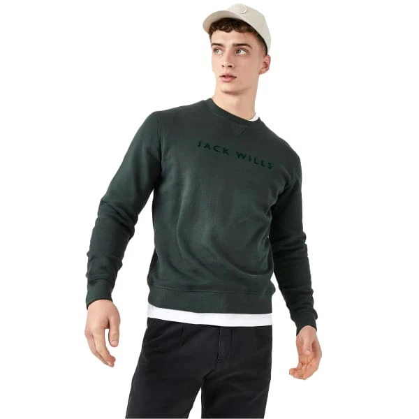 JACK WILLS Men's Rainford Flocked Graphic Crew Neck Sweatshirt 1 JACK WILLS Men's Rainford Flocked Graphic Crew Neck Sweatshirt