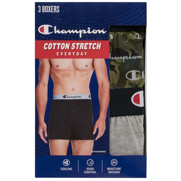 CHAMPION Men's Everyday Cotton Stretch Boxers, 3 Pairs 5 CHAMPION Men's Everyday Cotton Stretch Boxers, 3 Pairs - Image 5