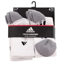 ADIDAS Boys' Grade School Vertical Stripe Crew Socks, White, 6 Pack -Fam By Style 2025838 101 alt3