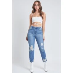 YMI Juniors' Dream Fit Mom Jeans 6 YMI Juniors' Dream Fit Mom Jeans -Fam By Style 2078153 403 alt2