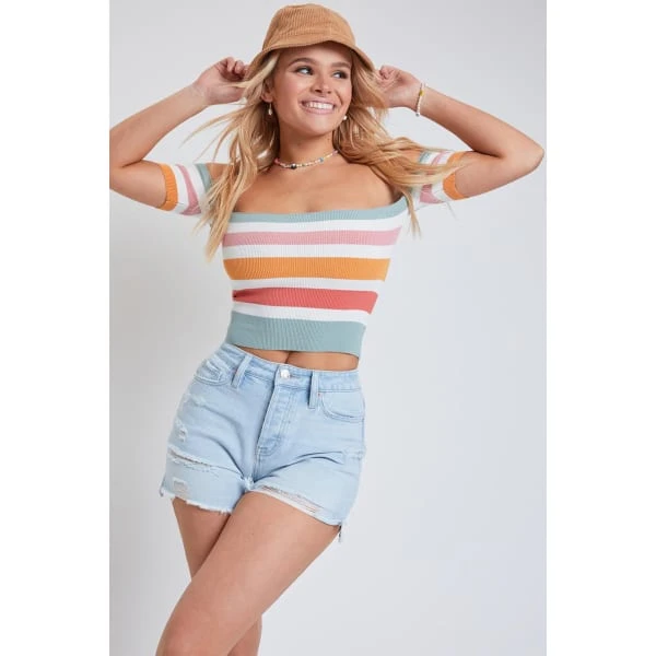 YMI Juniors' Mom Fit Shorts W/ Frayed Hem And Side Slit 3 YMI Juniors' Mom Fit Shorts W/ Frayed Hem And Side Slit - Image 3