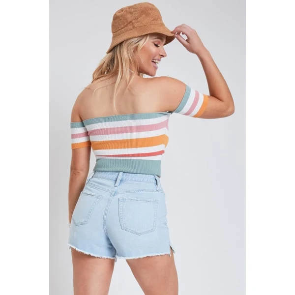 YMI Juniors' Mom Fit Shorts W/ Frayed Hem And Side Slit 4 YMI Juniors' Mom Fit Shorts W/ Frayed Hem And Side Slit - Image 4