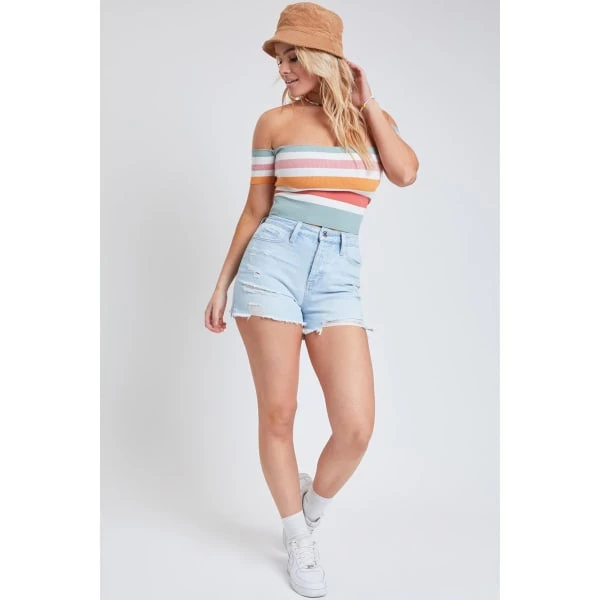 YMI Juniors' Mom Fit Shorts W/ Frayed Hem And Side Slit 5 YMI Juniors' Mom Fit Shorts W/ Frayed Hem And Side Slit - Image 5