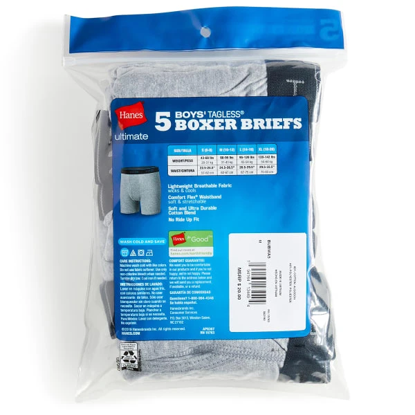 HANES Boys' Boxer Briefs, 5 Pack 2 HANES Boys' Boxer Briefs, 5 Pack - Image 2