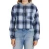 NO COMMENT Juniors' Cropped Flannel W/ Hood