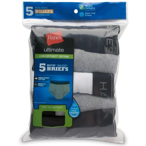 HANES Boys' Ultimate Briefs W/ ComfortSoft Waistband, 5-Pack 2 HANES Boys' Ultimate Briefs W/ ComfortSoft Waistband, 5-Pack - Image 2