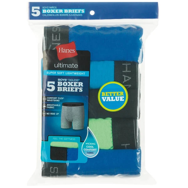 HANES Boys' Ultimate Lightweight Boxer Briefs, 5-Pack 2 HANES Boys' Ultimate Lightweight Boxer Briefs, 5-Pack - Image 2