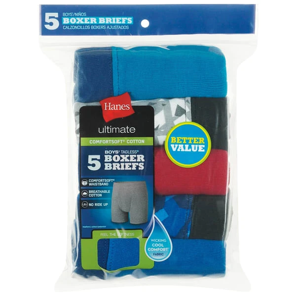 HANES Boys' Ultimate Boxer Brief W/ ComfortSoft Waistband, 5-Pack 2 HANES Boys' Ultimate Boxer Brief W/ ComfortSoft Waistband, 5-Pack - Image 2