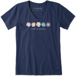 LIFE IS GOOD Women's Simple Rainbow Flowers Short-Sleeve Vee