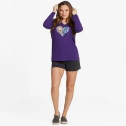 LIFE IS GOOD Women's Floral Rainbow Heart Long-Sleeve Crusher-LITE Hooded Tee -Fam By Style 2087661 502 alt3